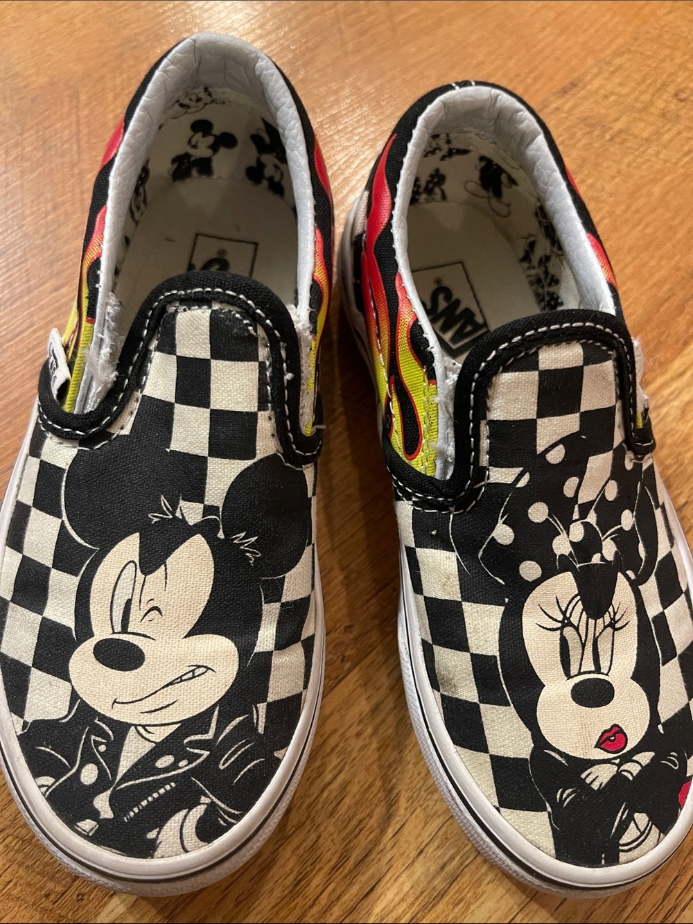 Vans Kids Checkerboard Mickey & Minnie Slip-On Sneakers - Black/Red/Yellow